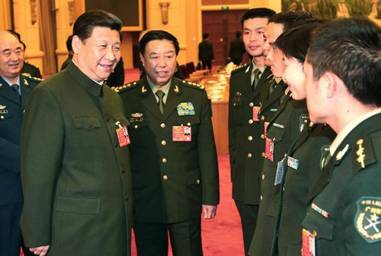 中共中央總書(shū)記、中共中央軍委主席習(xí)近平出席十二屆全國(guó)人大一次會(huì)議解放軍代表團(tuán)全體會(huì)議并發(fā)表重要講話。