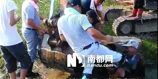 幾名戴黑帽的男子將一名老人推入水塘，后反復(fù)腳踹。