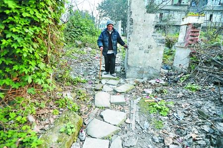 昨日，大渡口區(qū)，徐建高老人走在他鋪成的石子路上。 記者 張路橋 攝