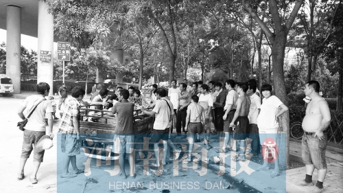 北環(huán)南陽路立交橋下，瓜農(nóng)小秦被打后，附近瓜農(nóng)紛紛圍了上來