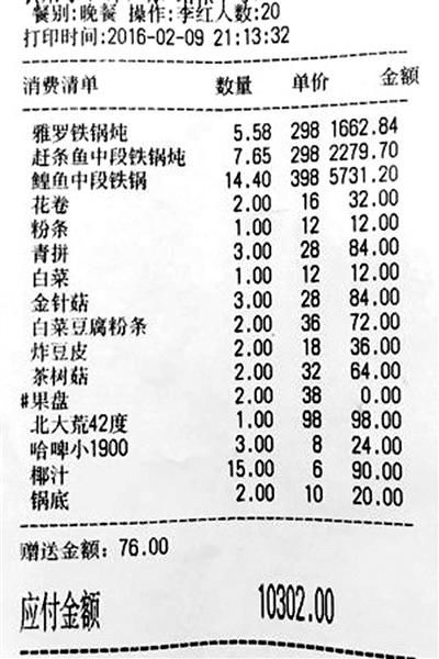 一頓飯要價(jià)萬(wàn)余元 一頓飯要價(jià)萬(wàn)余元