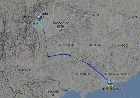  圖片來自航空網(wǎng)站flightradar24，圖顯示飛機安全降落成都