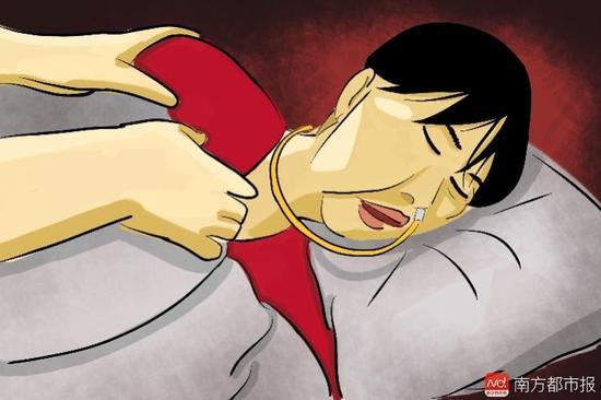 妻子張津華再沒能醒來，這個正處盛年、愛美又能干的女人變?yōu)榱酥参锶?，在床上一躺九年，容顏已枯朽。（畫作者：羅逸爵）