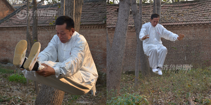 山東武術(shù)達人修煉“仙人掛畫” 山東武術(shù)達人修煉“仙人掛畫”