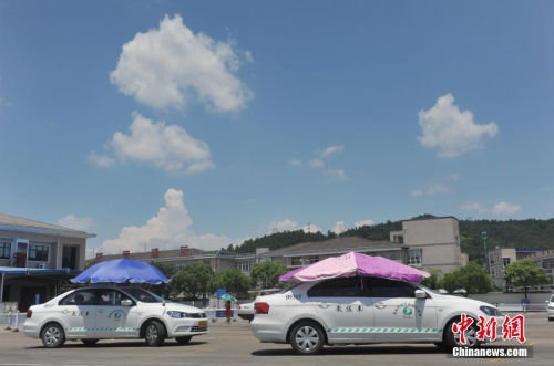 杭州一駕?，F(xiàn)遮陽(yáng)新招 教練車(chē)車(chē)頂撐傘