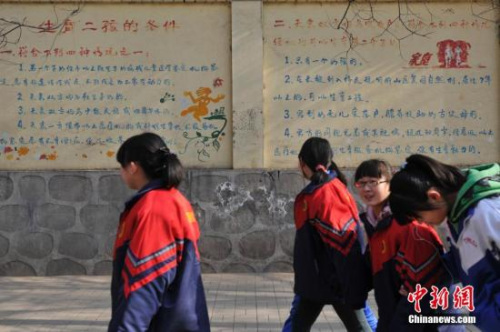 資料圖：“生育二孩條件”宣傳墻。中新社發(fā) 韋亮 攝