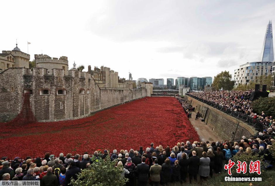 當(dāng)?shù)貢r(shí)間2014年11月10日，英國(guó)倫敦，倫敦塔周邊“種植”了888246朵陶瓷材質(zhì)的罌粟花，以此紀(jì)