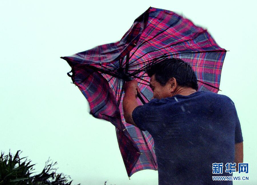 8月8日，福建省石獅市漁民在風(fēng)雨中前行。