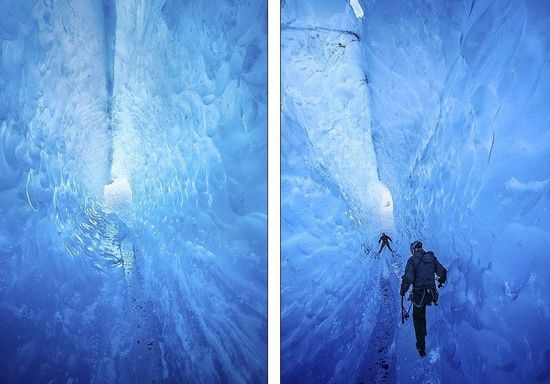 梅里格特別喜歡探索冰川。當(dāng)太陽高高升起后，可以看到冰反射出的壯觀美景。