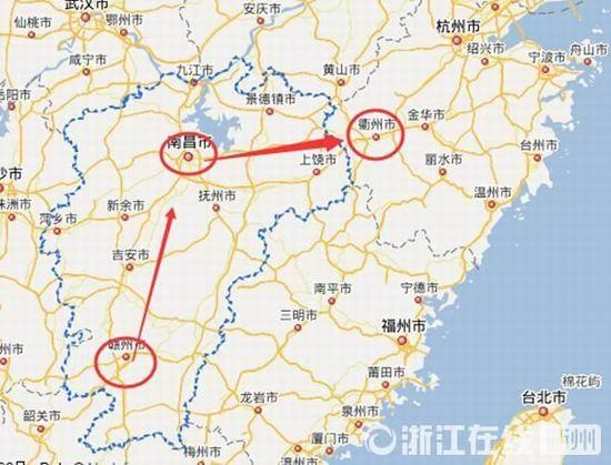 贛州到南昌高速公路400公里左右，南昌到浙江江山高速公路400多公里