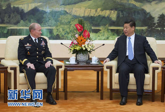 4月23日，中國國家主席、中央軍委主席習(xí)近平在北京會見美軍參謀長聯(lián)席會議主席登普西。