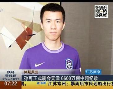 孫可正式轉(zhuǎn)會(huì)天津 6600萬(wàn)創(chuàng)中超紀(jì)錄